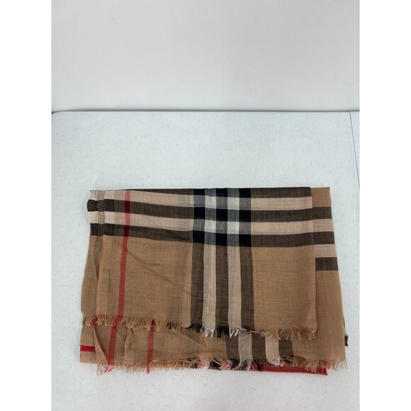 Burberry Beige Check Wool and Silk Scarf Made In Italy Soft & Lightweight - Picture 9 of 10